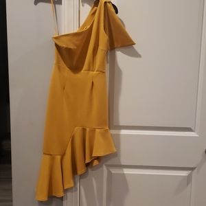 Tiffany One-Shoulder Bow Dress Mustard